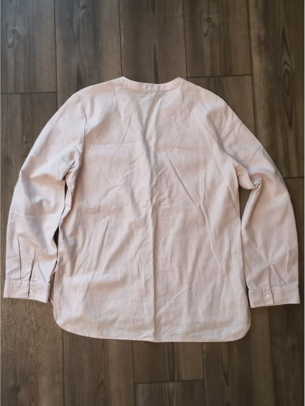 Nine West Light Pink Linen Blend Button-Up Shirt Front Pockets Split Neckline M
